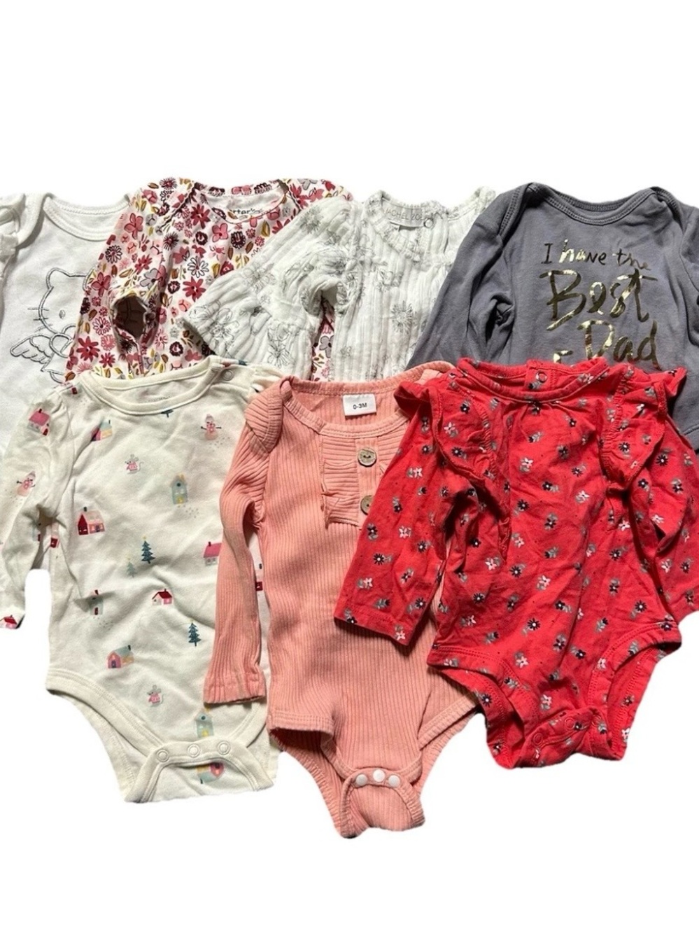Baby Girl Long Sleeve Bodysuits Ribbed Floral Winter Size 0-3 Months